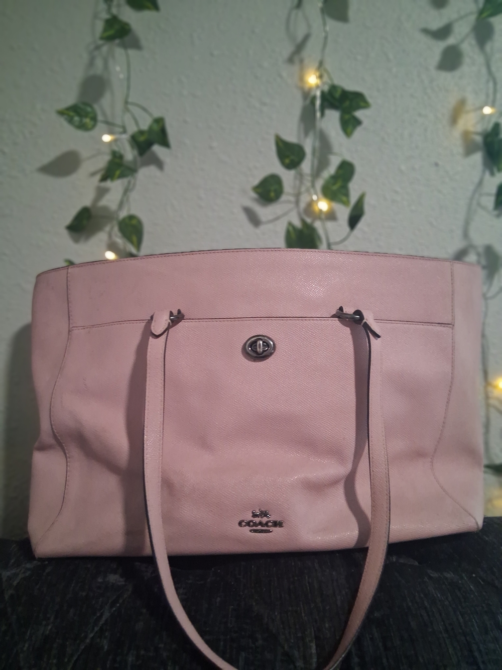 Coach Blush Pink Leather Turn-Lock Diaper Bag